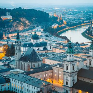 Historic city of Salzburg at twilight