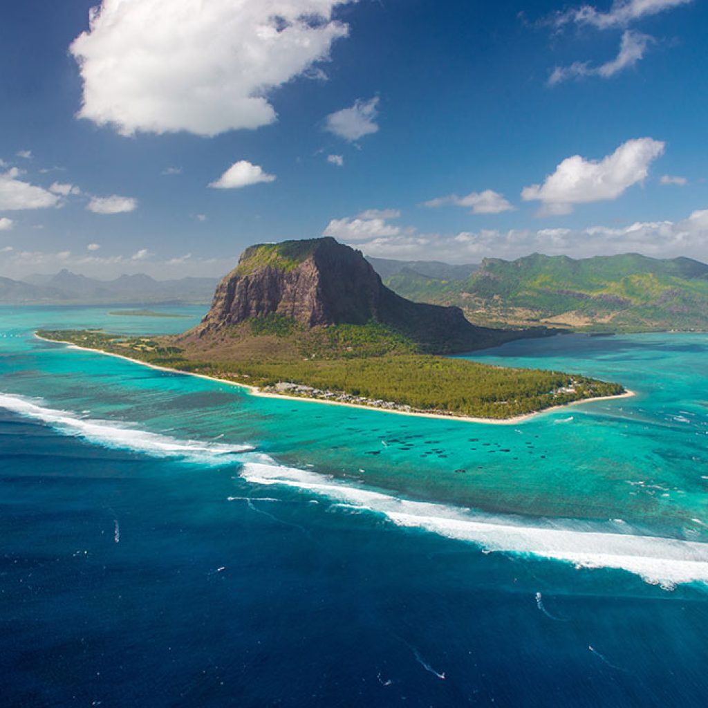 Aerial Mauritius. View on Le Morne mount