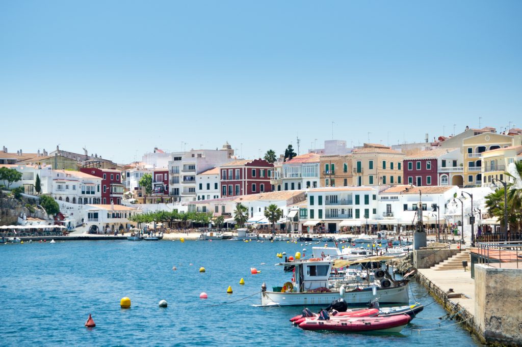 Moll des Cales Fonts harbour at the balearic island Minorca