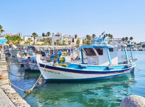 Greek fishing boats moored in Kos fishing port