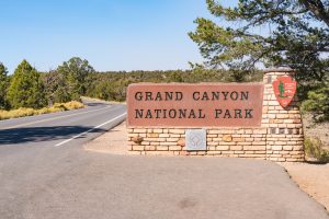 Entrance sign to Grand Canyon National Park, Arizona