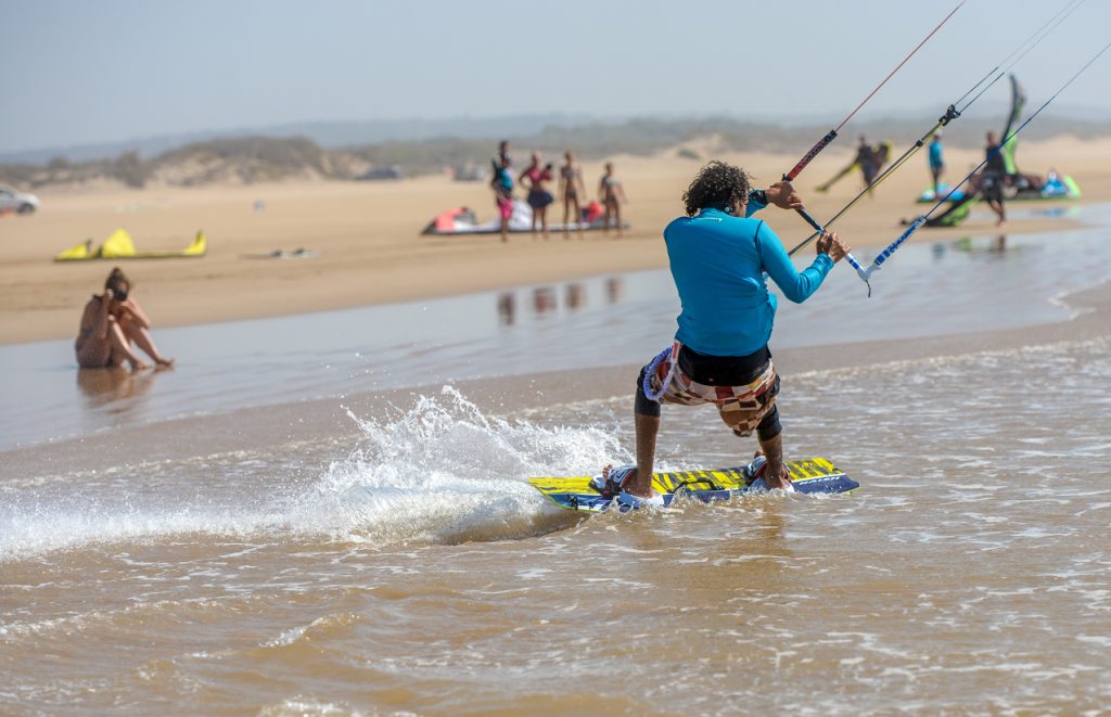 Kite Surfing ride at the beach at Essaouira, Morocco.