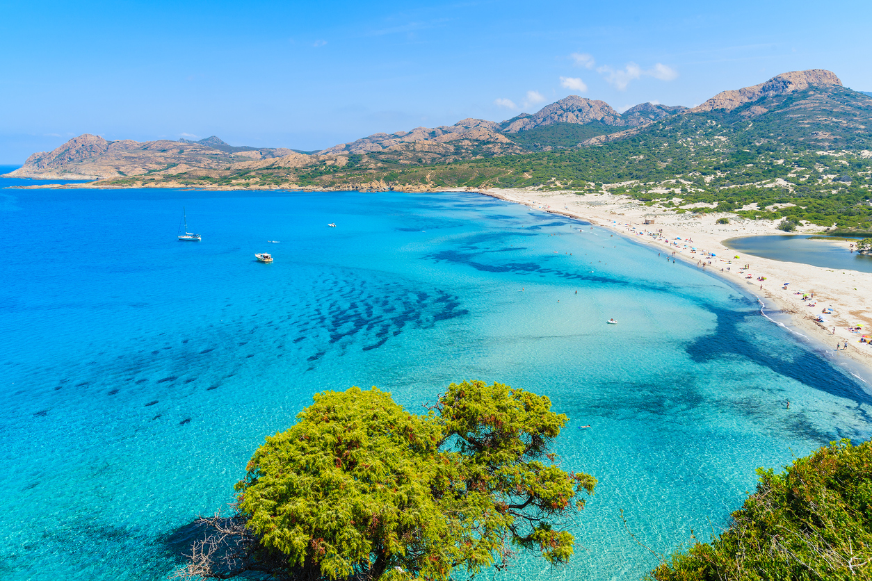 View of Ostriconi beach with beautiful sea lagoon, Corsica island, France