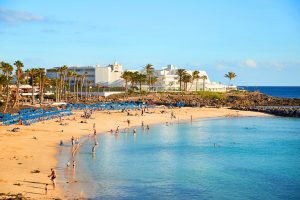 Panoramic view of Playa Blanca, the beautiful landscape of Lanzarote