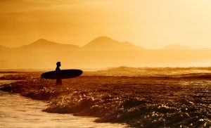 Lanzarote Surfer silhouette at Famara Beach