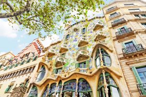 Outdoor view Gaudi's creation-house Casa Batlo.