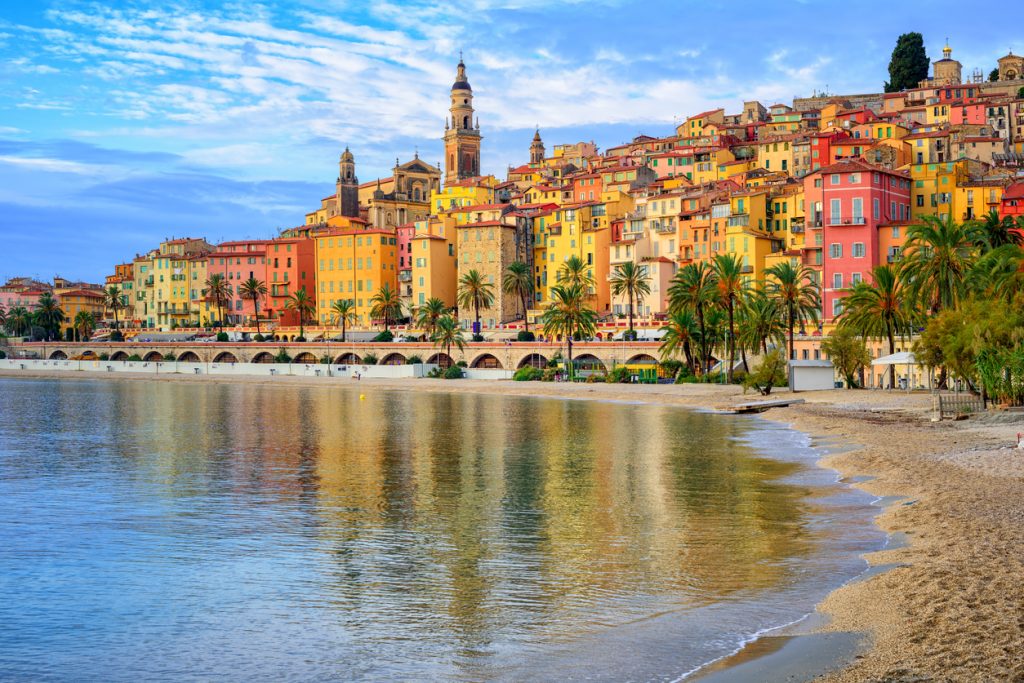 Picturesque medieval village Menton on Riviera, Mediterranean sea, France