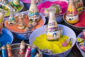 Souvenirs from Jordan - bottles with sand and shapes of desert and camels