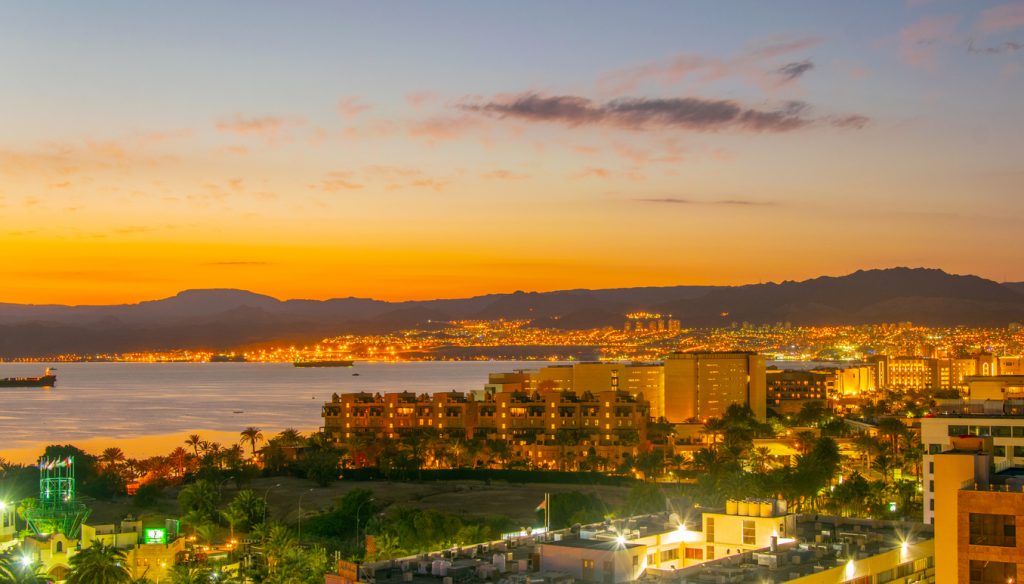 Sunset view of Aqaba gulf in Jordan