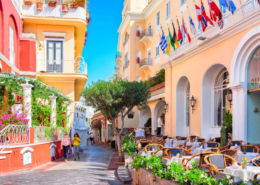 Tourists at Street cafes on Capri Island, ItalyTourists at Street cafes on Capri Island, Italy