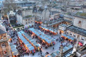Taken from Bath Abbey, this image features the Bath Christmas Market and the Roman Baths late on a December afternoon.