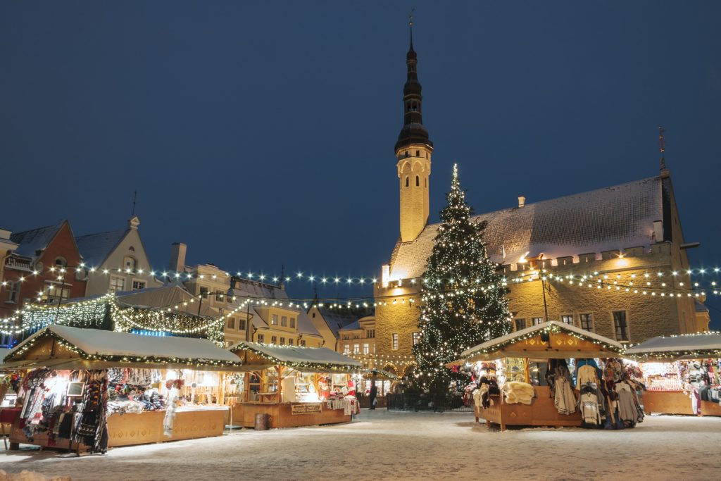 Christmas market at the town hall square in the Old Town of Tallinn, Estonia