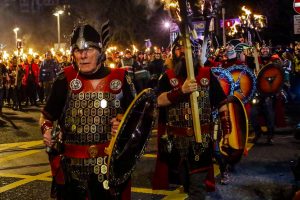 Hogmanay torchlight procession through streets to celebrate New Year's Eve in Edinburgh