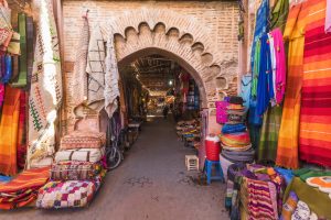 Souvenirs on the Jamaa el Fna market in old Medina, Marrakesh, Morocco