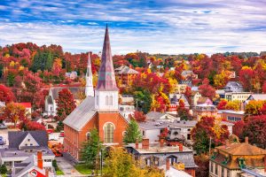 Montpelier, Vermont, town skyline in autumn.