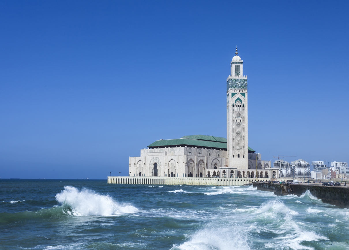 The Hassan II Mosque in Casablanca is the largest mosque in Morocco