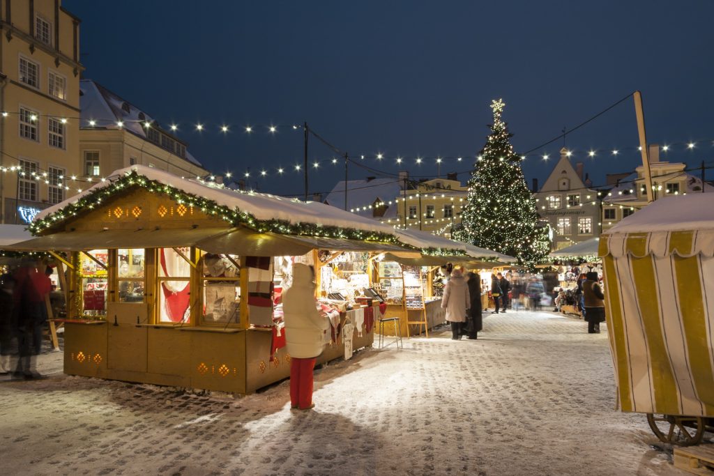 Christmas market at the town hall square in the Old Town of Tallinn, Estonia