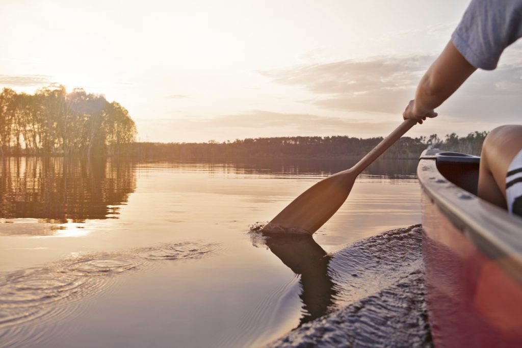 Canoeing at sunset 