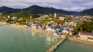 Aerial view on Sochi seashore resort area