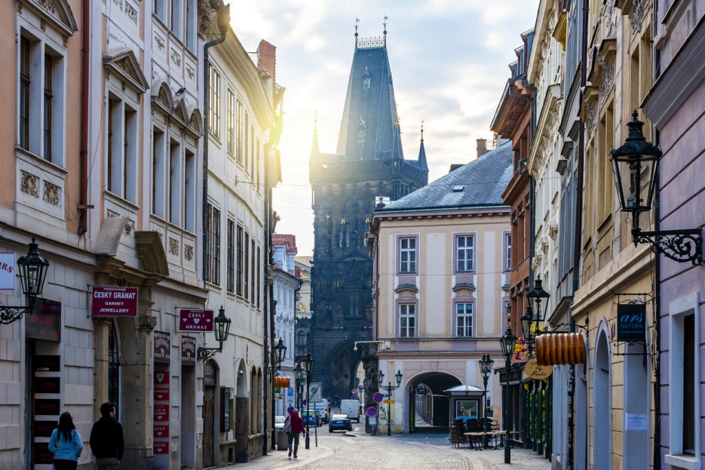 Celetna street and Powder tower at sunrise