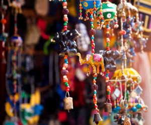 Elephant toys in the shop at local market in Goa