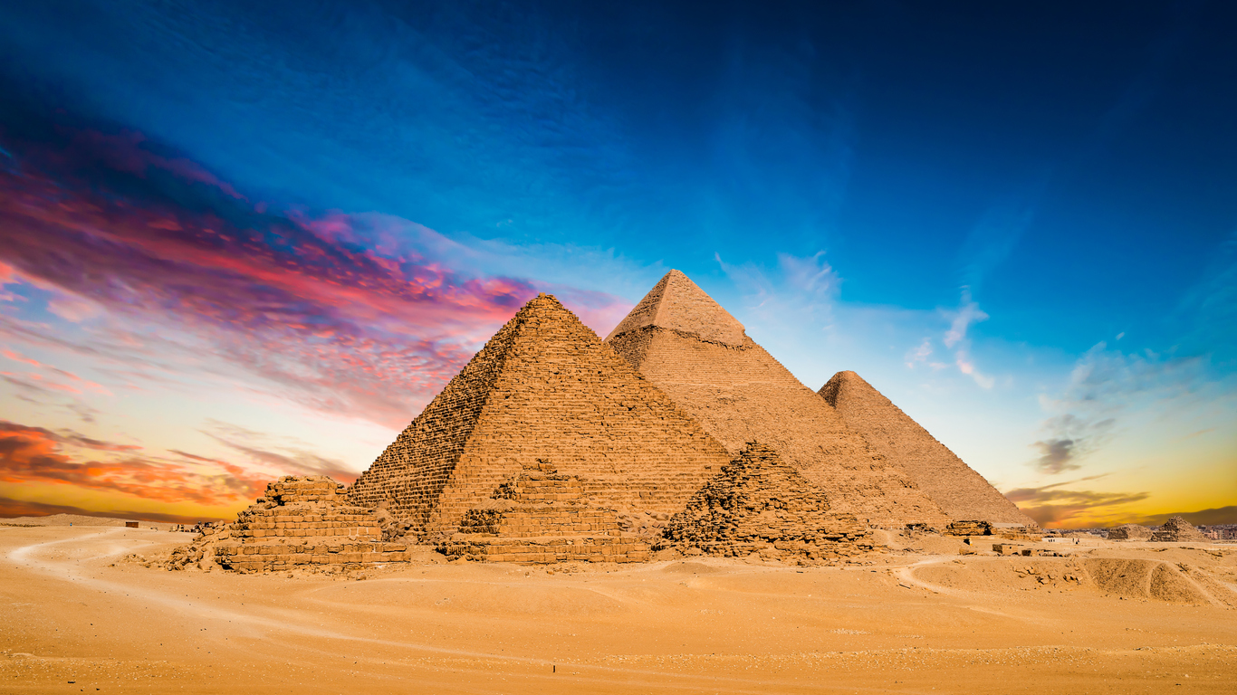 Great Pyramids of Giza, Egypt, at sunset