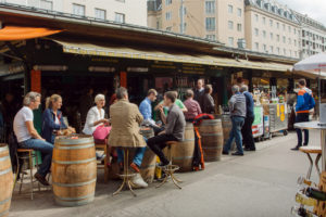 People in outdoor cafe in area of Naschmarkt, Vienna