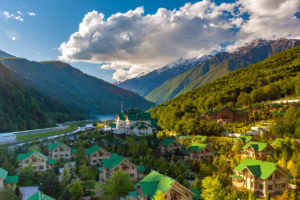 Ski Resort at Caucasus Mountains, Krasnaya Polyana, Sochi, Russia