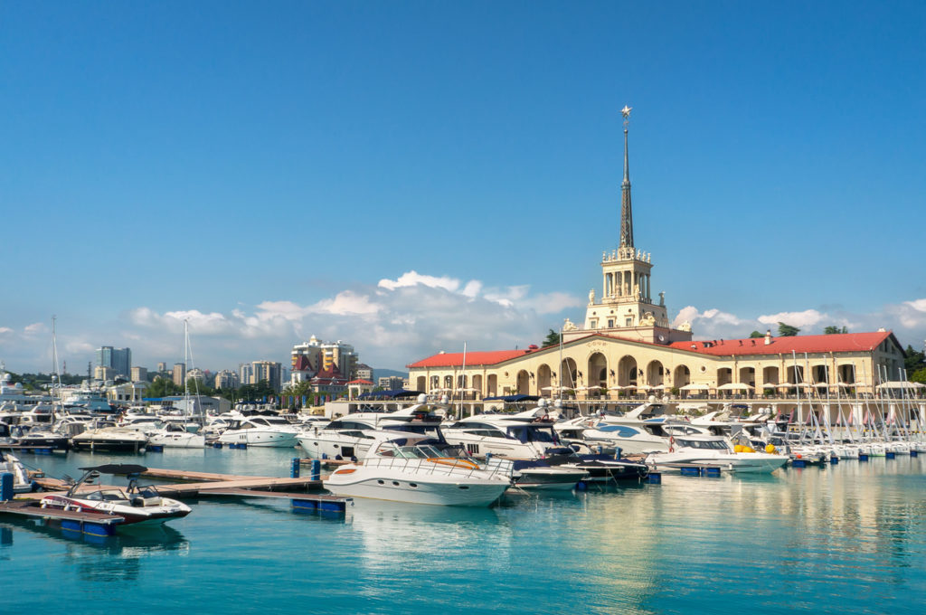 Sochi, Russia. Yachts and pleasure boats on the Black Sea.