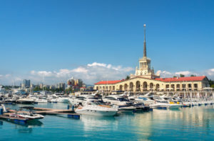 Sochi, Russia. Yachts and pleasure boats on the Black Sea.