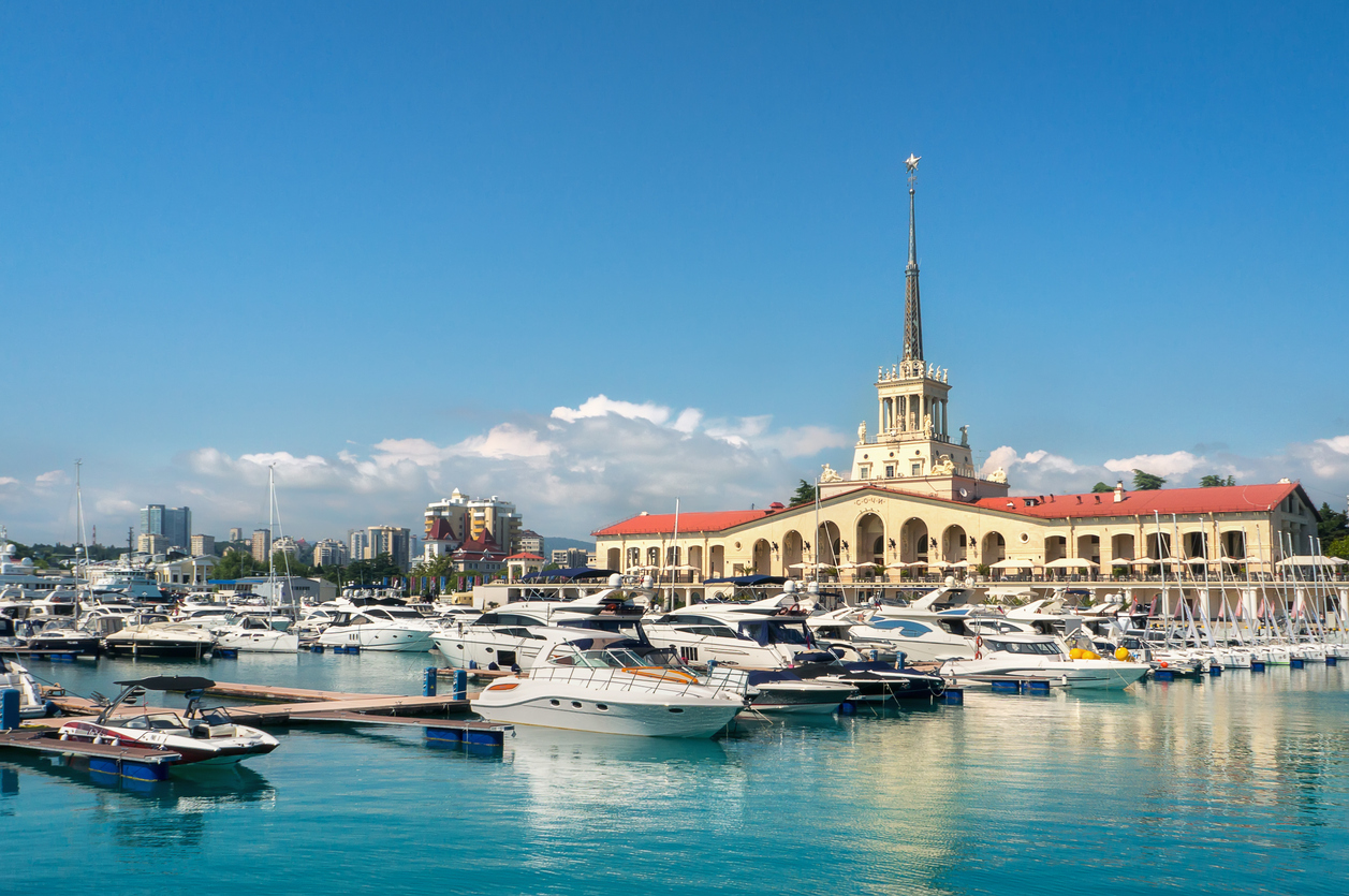 Sochi, Russia. Yachts and pleasure boats on the Black Sea.