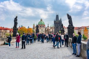 Tourists walking on Charles bridge