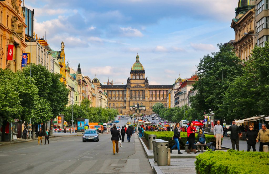Wenceslas Square in Prague on a summer afternoon