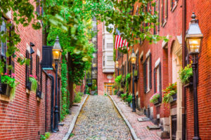 Acorn Street in Boston, Massachusetts, US