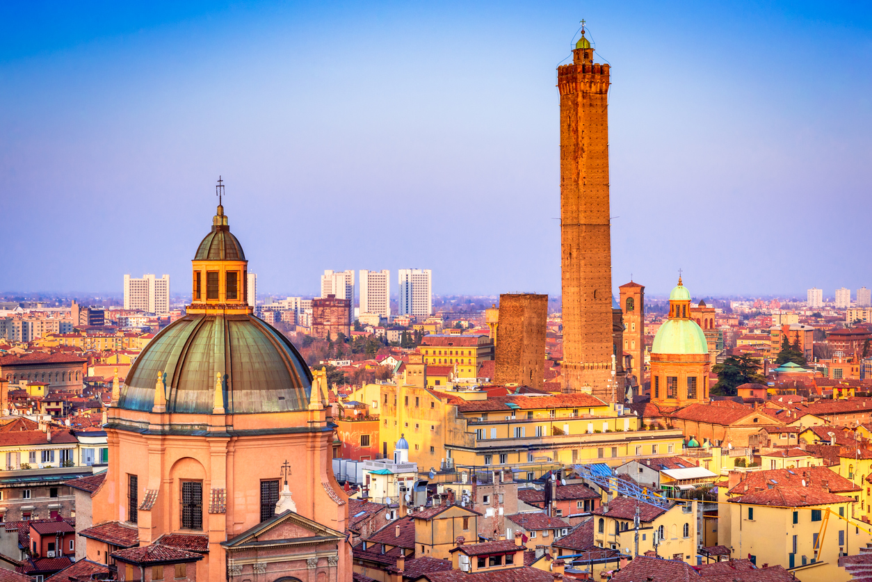 Bologna - Skyline of medieval Two Towers (Due Torri), Asinelli and Garisenda.