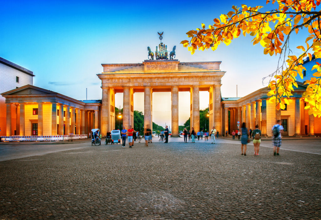 Brandenburg gate at night, Berlin, Germany at fall