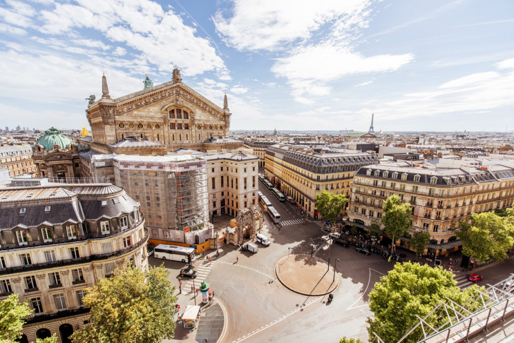 Cityscape view on the Opera house and Eiffel tower in Paris