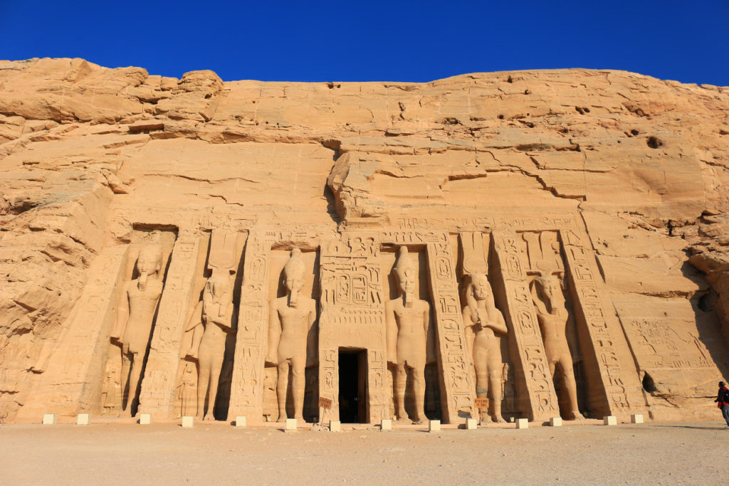 Colossal statues of King Ramses II at the Sun Temple, Abu Simbel in Egypt 