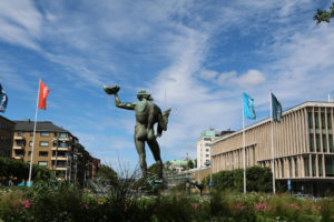 Götaplatsen and Kungsportsavenyen in Gothenburg under blue sky, Sweden Skandinavien