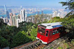 Tourist tram at the Peak in Hong Kong