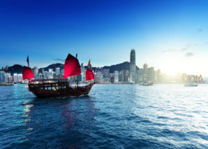 Hong Kong harbour in sunset