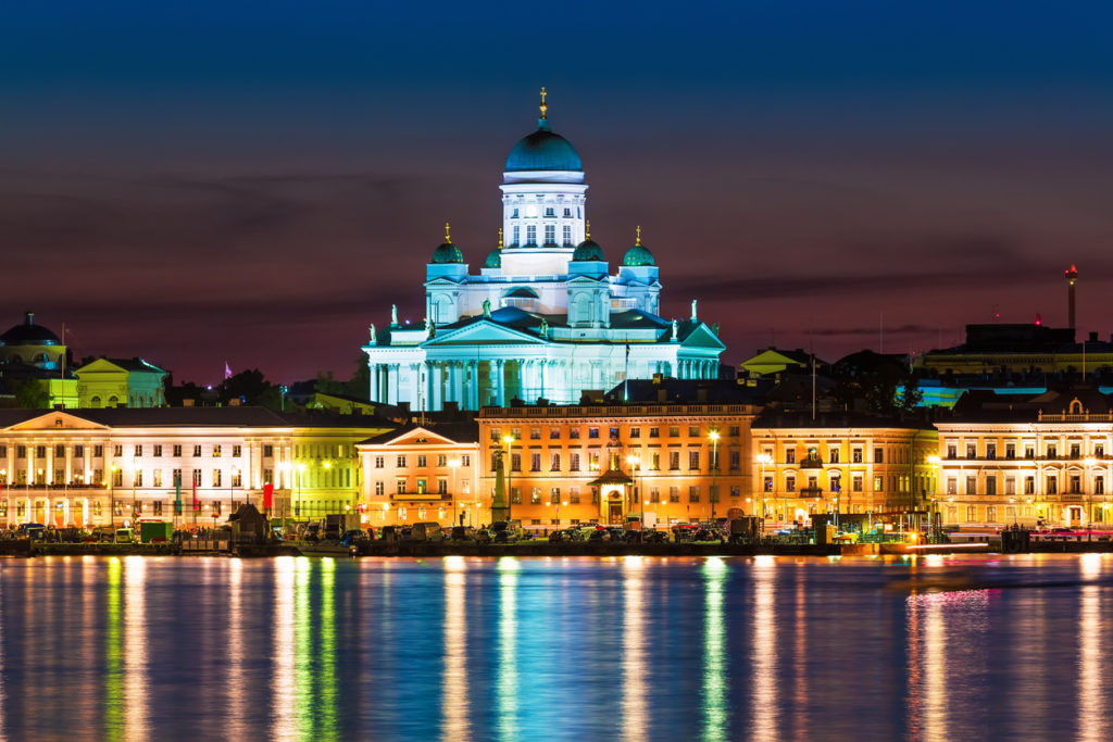 Night scenery of the Old Town in Helsinki, Finland