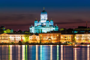 Night scenery of the Old Town in Helsinki, Finland