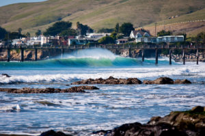 A perfect wave peels alone on the Central Coast of California at San Luis Obispo