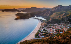 Sunset over the sea in Oludeniz, Turkey