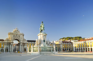 The 'praca do comercio square' located in Lisbon, Portugal