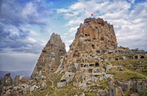 Uchisar castle in Cappadocia, Central Anatolia, Turkey