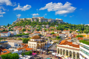 View of the Acropolis from the Plaka, Athens, Greece