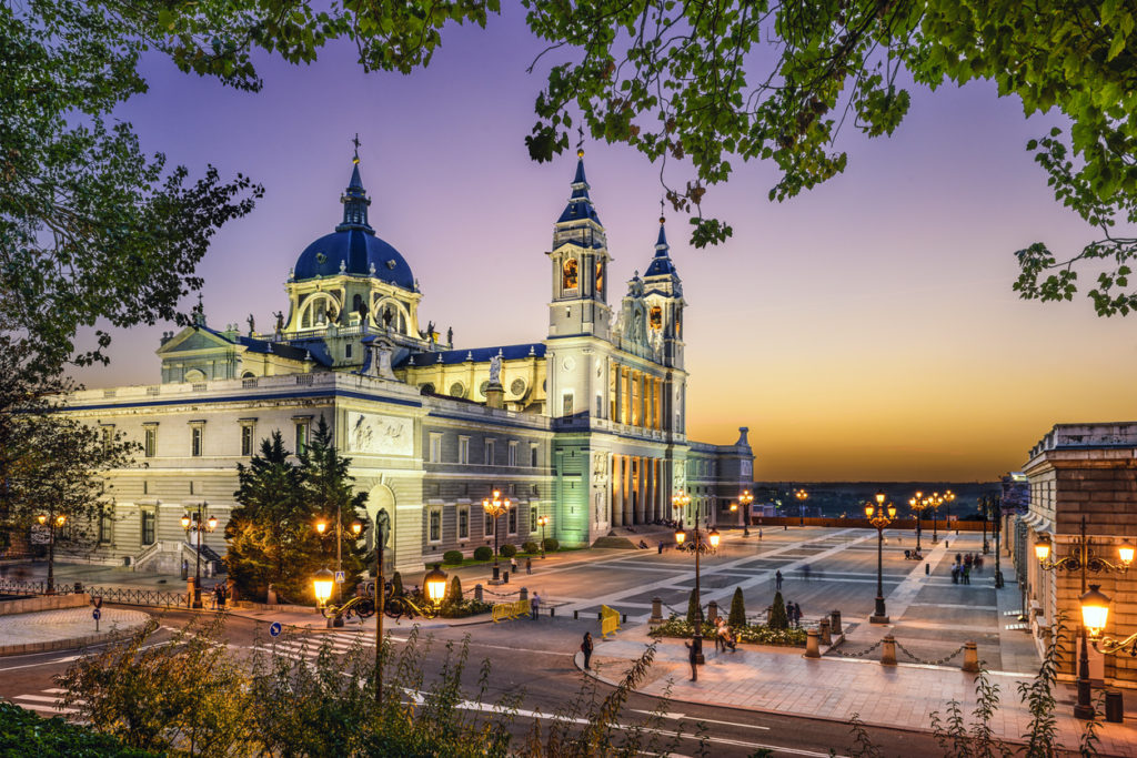Madrid, Spain at La Almudena Cathedral and the Royal Palace