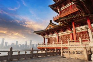 Blue sky and white clouds, ancient Chinese architecture